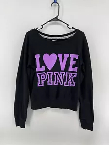 ROSA Victorias Secret Crop Top Felpa Leggera Donna Taglia Media Nero Viola - Foto 1 di 8