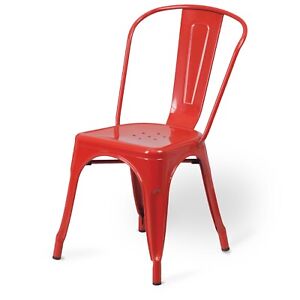 Glossy Red Tolix Metal Stack Industrial Chic Dining Chair Heavy Duty, Set of 4