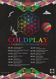 COLDPLAY "HEAD FULL OF DREAMS TOUR" 2016 EUROPEAN CONCERT POSTER -Alt Rock Music - Picture 1 of 1