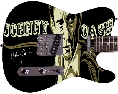 Johnny Cash Autographed Cartoon Photo Guitar  - Image 1 of 3