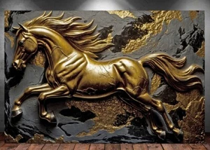 LEINWAND BILD ER XXL ABSTRAKT PFERD MUSTANG SCHWARZ GOLD GRAU WAND POSTER P1176 - Bild 1 von 5