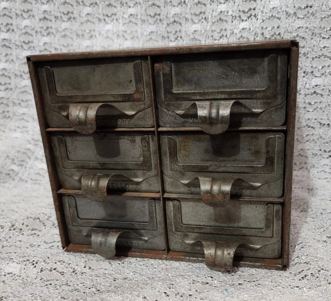 Mid Century Metal Address Elott File Box 6 Drawer Small File Cabinet Industrial Cover