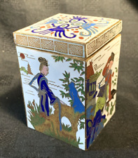 Japanese Cloisonné Enamel "Geiko Themed" Oblong Lidded Box