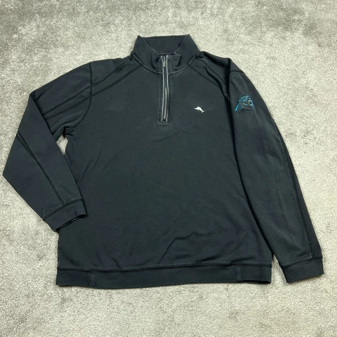 Carolina Panthers Sweater Men Large Black 1/4 Zip Sweatshirt Tommy Bahama NFL Cover