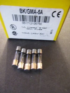 Five (5) Buss GMA-5A GMA 5A BUSSMANN FUSES 5A 125V 5 x 20mm FAST BLOW NEW NOS - Picture 1 of 6
