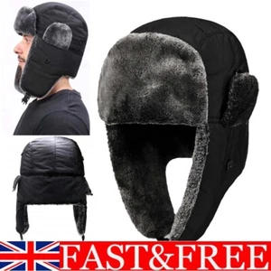 UK Mens Winter Trapper Aviator Trooper Earflap Warm Russian Waterproof Ski Hat - Picture 1 of 13