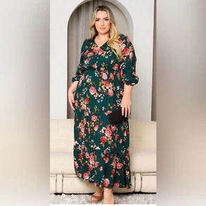 Maxikleid Herbst Blumen 3/4 Arm - Bild 1 von 3