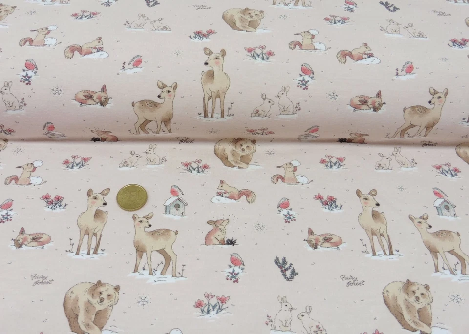 Felpia Waldtiere puder Sweatstoff Hilco Kinderstoff Babystoff 50 cm Meterware - Bild 1 von 1