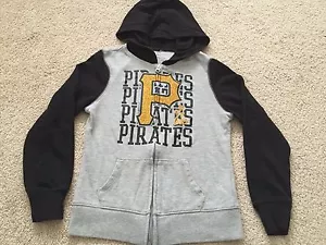 MLB Pirates Girls Sweatshirt Pittsburgh Baseball Zip Up Hooded SZ 8 YTH Gray - Picture 1 of 10