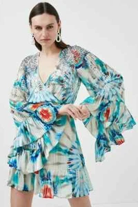 Lovely new Karen Millen drama sleeve sequin kimono tie dye mini dress, 10, £239 - Picture 1 of 11