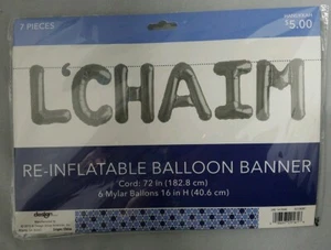 "L'Chaim" Hanukkah Chanukah Balloon Banner Silver 6 Piece Set - Picture 1 of 3