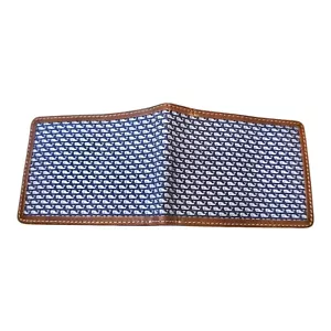 Cartera de ballena Vineyard Vines se adapta a 8 tarjetas + logotipo de ballena en efectivo azul seda y cuero - Imagen 1 de 6