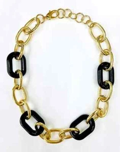 HSN Bellezza Bronze & Black Resin Oval-Link Station Necklace 18" - Picture 1 of 5