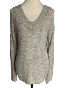 Dorothy Perkins Women’s Tunic Jumper Size 10 Grey Long Slit Sleeved V-Neck - Picture 1 of 5