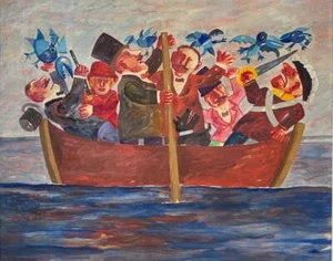 Boot von einem Schwarm mechanischer Vögel angegriffen Franz Borghese Oper ACRYL - Bild 1 von 1