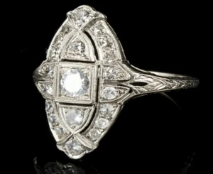 Fancy Art Deco Style Lab Created 1.41CT Diamonds 935 Argentium Silver Women Ring - Picture 1 of 5
