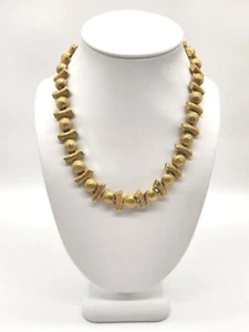 Antique Gold Tone Link Costume Jewelry Necklace Textured Burnished - Picture 1 of 7