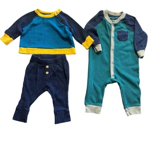 Cat & Jack 0-3M 2 Soft Baby Outfits, Blue with Yellow Accent & Dark Green/Blue - Picture 1 of 3