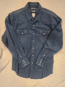 Vintage Wrangler Western Shirt Denim Pearl Snap 70127MW Size 17x36 Men - Picture 1 of 5