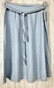 Kate Hill Linen A Line Midi Womens Blue Ice Skirt Flowy Boho Belted Size 10 NWT - Picture 1 of 10