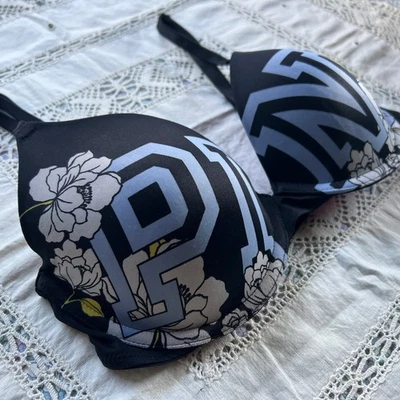 Victorias Secret 32C Negro Floral ROSA Logo USAR EN TODAS PARTES Correas Multidireccionales Foto 1 de 4