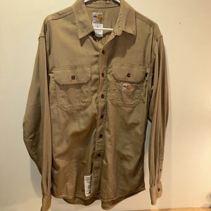 Camisa con botones Carhartt FR resistente al fuego para hombre caqui manga larga mediana - Imagen 1 de 6