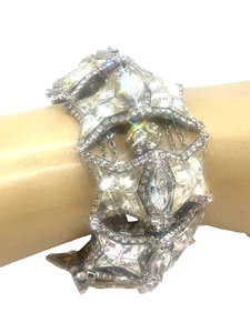 RAR Spektakuläres Vintage Wm de Lillo breites Kristall Strass Stern Armband - Bild 1 von 4