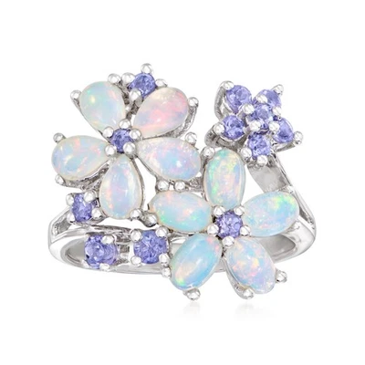 Ross-Simons Opal and .36 ct. t.w. Tanzanite Flower Ring in Sterling Silver - Image 1 of 4