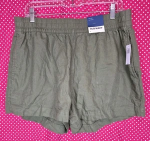 NWT Old Navy Womens Linen Blend OD Green Shorts High Rise 3.5" Inseam Sz Large - Picture 1 of 6