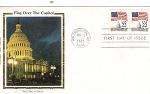 1985 #2115 FLAG OVER CAPITOL DOME COIL PAIR FDC w COLORANO SILK CACHET UA GEM! - Picture 1 of 1