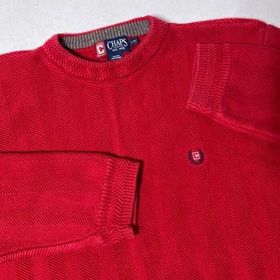 Vintage Chaps Knit Sweater Pullover Red Chevron Pattern Men’s Size Large - Image 1 of 4