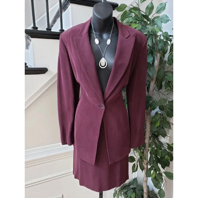 Jones New York 2 изделия юбка костюм шелк 10 бордовый однобортный 1 кнопка - Изображение 1 из 4