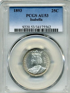 1893 Isabella Quarter (25C) - Commemorative - PCGS AU 53 - Picture 1 of 2