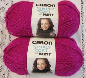 Caron Simply Soft PARTY Yarn FUCHSIA SPARKLE Metallic Acrylic lot of 2 DISC - Picture 1 of 6