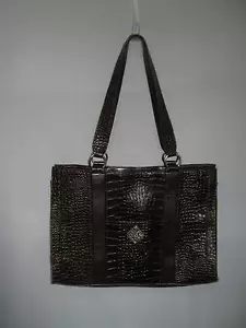 Borsa donna nuova senza etichette Coldwater Creek Croc Tote Juliano marrone borsa a mano #AS11 - Foto 1 di 6