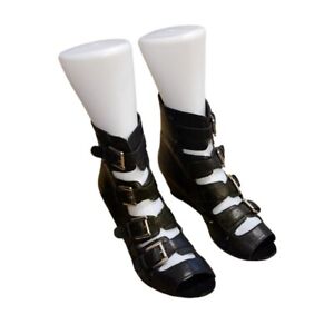 Dolce Vita Women's Sz 9 Zipper Gladiator Heels Black Leather Ankle Wedge Shoes