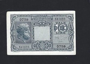 REGNO- LUOGOTENENZA BIGLIETTO DI STATO 10 LIRE GIOVE 23 NOVEMBRE 1944 - Foto 1 di 2