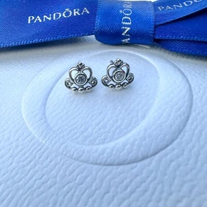 Authentic Pandora Silver Clear CZ My Princess Tiara Stud Earrings #290540CZ - Bild 1 von 3