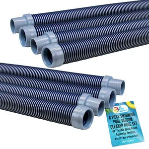 8 Piece Swimming Pool Vacuum Cleaner Hose Set, Blue & Gray 40" Flexible Sections - Picture 1 of 5