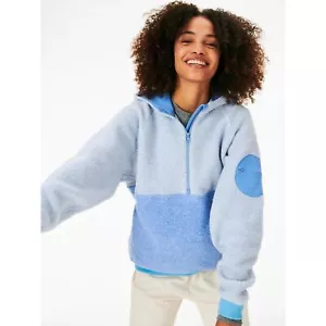 Felpa con cappuccio Outdoor Voices MegaFleece 1/2 zip taglia media blu polvere misto lana - Foto 1 di 7