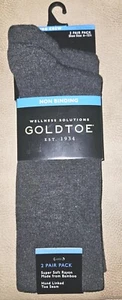 2 Pair Gold Toe Wellness Solutions Men's Non Binding Crew Socks Charcoal 6-12.5 - Picture 1 of 3