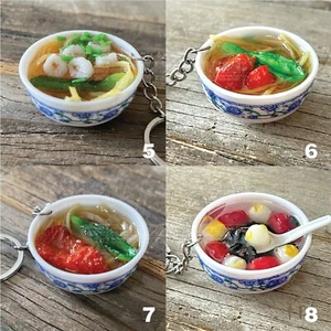 Japanese Miniature Food White Porcelain Bowl of Ramen Keychain Style 5-8 - Picture 1 of 6