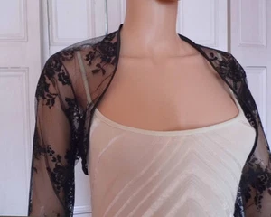 BLACK LACE 3/4 sleeved Bridal Wedding/evening Shrug Bolero. - Picture 1 of 4
