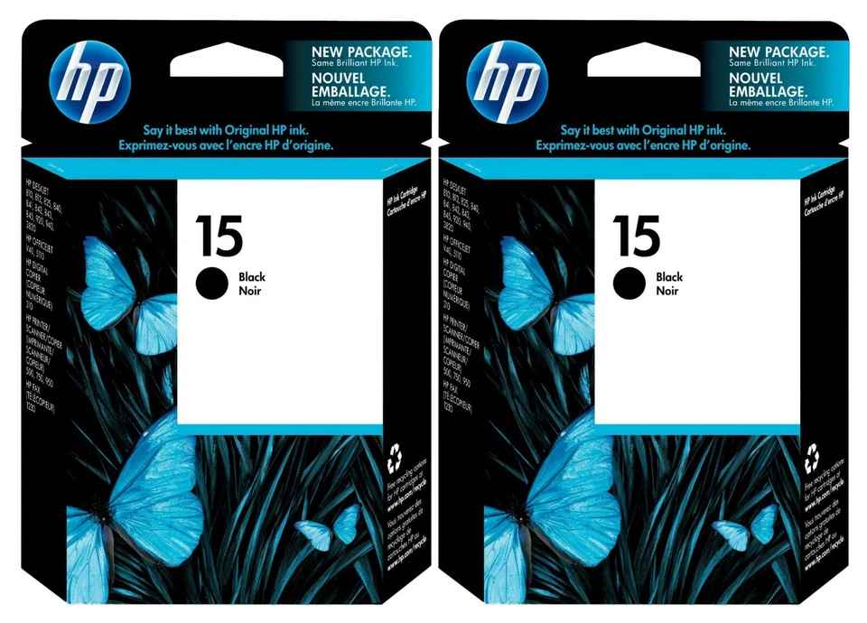 Paquete de 2 cartuchos de tinta originales HP 15 para HP Deskjet 3810 3820 Officejet 5110 V40 Foto 1 de 1