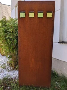 Edelrost Sichtschutz aus Metall mit Glas Rost Sichtschutzwand 032009 H125*50 cm - Bild 1 von 6