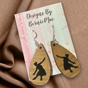 Handmade Wooden Teardrop Earrings – Dancing Hula Girl Design - Picture 1 of 1