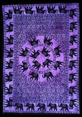 Purple Elephant Mandala Wall Hinging Hippie Home & Office Decor Tapestry World - Image 1 of 2