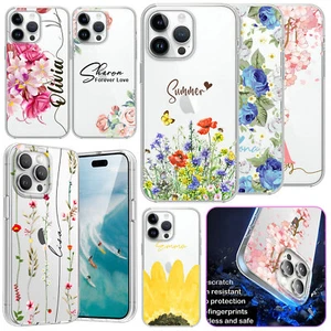Floral Personalised Phone Cover For iPhone 16e 15 14 Pro Max 13 12 TPU Slim Case - Picture 1 of 56