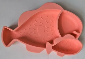 Fish Shape Non-Slip Silicone Suction Plate Bowl for Babies Toddlers Kids Coral - Picture 1 of 10