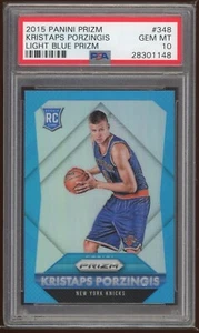 2015-16 Kristaps Porzingis Panini Prizm Light Blue Rookie RC PSA 10 #348 /199 - Picture 1 of 2